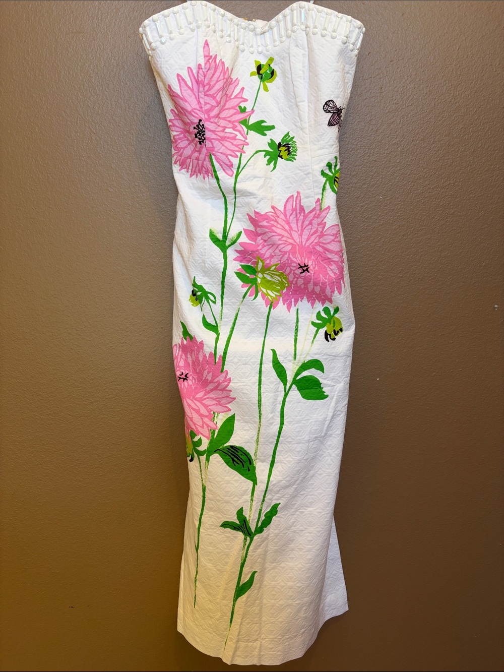 Lilly Pulitzer White Strapless Dress with Pink Floral Stems